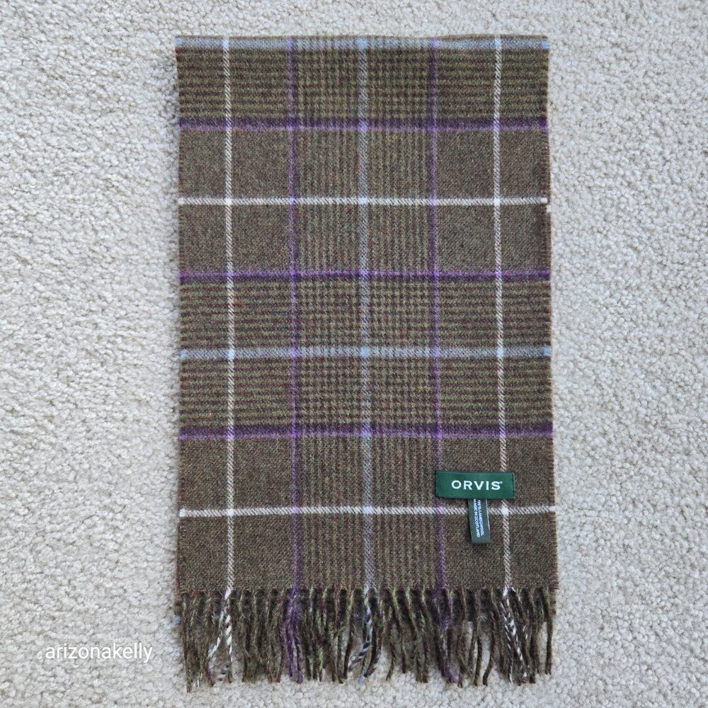 NWOT Orvis Wool Scarf Green Plaid - Picture 9 of 11